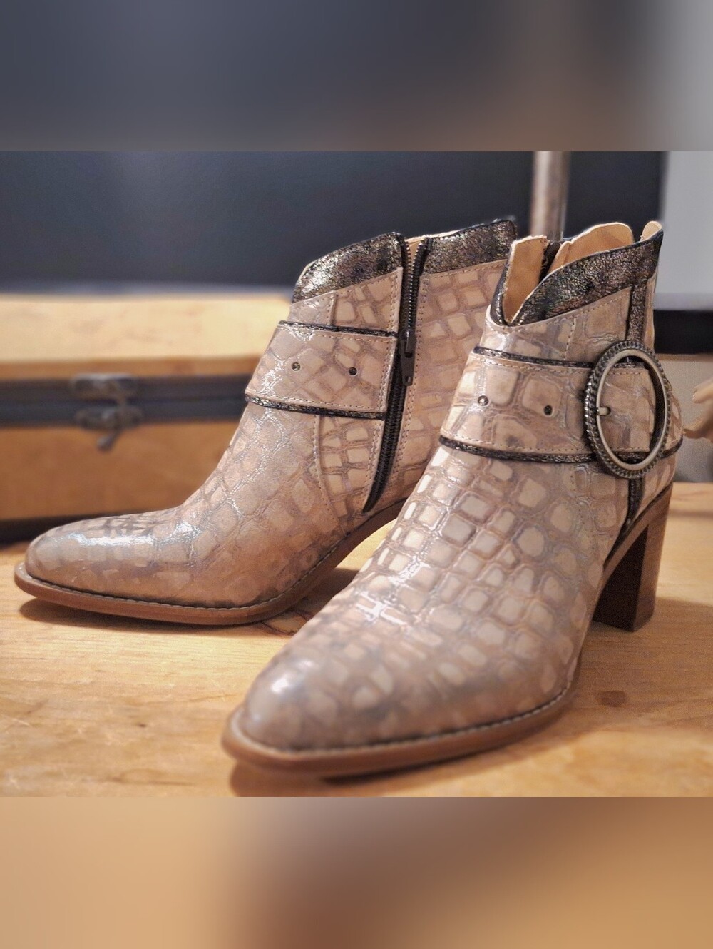 Casta Croc-Embossed Taupe Ankle Boots